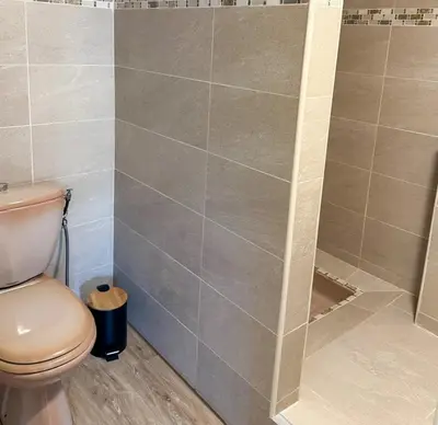 a bathroom with a toilet and a shower at Domaine Mare e Monti - T1 Le Maquis in Albitreccia