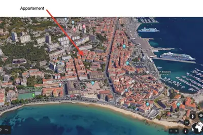 a map of a city with a red arrow at Superbe appartement en plein coeur d'Ajaccio in Ajaccio