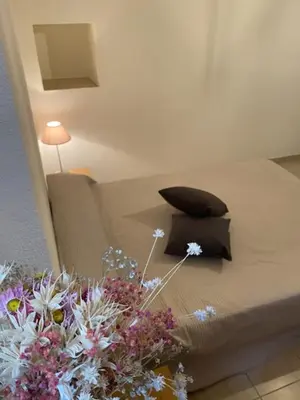 a bed with a pillow and flowers in a room at Appartement de charme vieille ville in Corte