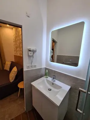 a bathroom with a white sink and a mirror at BRILOC AJACCIO centre ville in Ajaccio