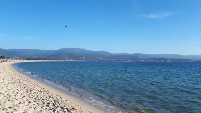 a view of the beach with mountains in the background at T2 VUE MER - ENTREE DE VILLE in Ajaccio