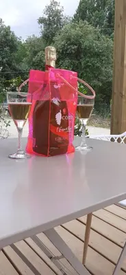 two glasses of wine and a bag on a table at Casa Prunelli 2 in Omessa