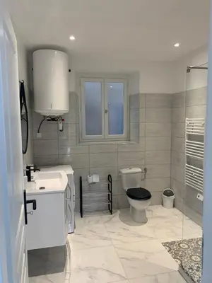 a bathroom with a toilet and a sink at Au cœur de sartene in Sartène
