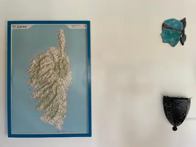 a framed map of ireland hanging on a wall at Villa vue sur mer Corse Blanca Casa à PORTICCIO AJACCIO in Grosseto-Prugna