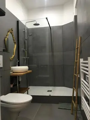 a bathroom with a shower and a toilet and a sink at Bon'appart in Ajaccio