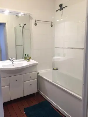 a bathroom with a tub and a sink and a shower at Appartement T3 classé 3 étoiles vue mer avec terrasse ,plage 2 minutes à pied in Ajaccio