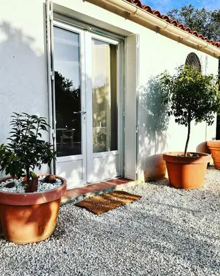 a book shelf with a potted plant on it at Minor Swing - appartment - CASA MONICA CARGESE - in Cargèse