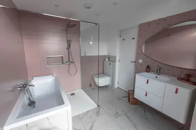 a bathroom with a shower and a sink and a toilet at VILLA ALBA ROSULA in Ajaccio