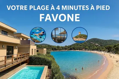 a picture of a pool and a beach with the words vote place a minutes at Villa di Favona 4 chambres piscine privée in Conca