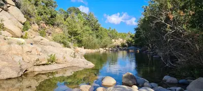 a river with rocks and trees on the side at Villa di Favona 4 chambres piscine privée in Conca