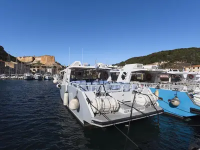 a group of boats docked in a harbor at Holiday Home Villa Lavezzi by Interhome in Bonifacio