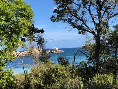 a view of the ocean with rocks in the water at Palombaggia in Porto-Vecchio