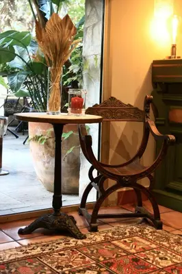 a table and a chair in a room with a plant at Hôtel Albion in Ajaccio