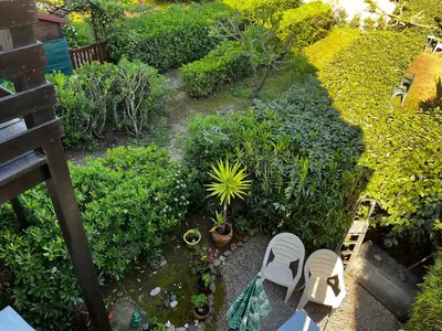 an overhead view of a garden with plants and chairs at Résidence Mare Bellu Agosta plage in Porticcio