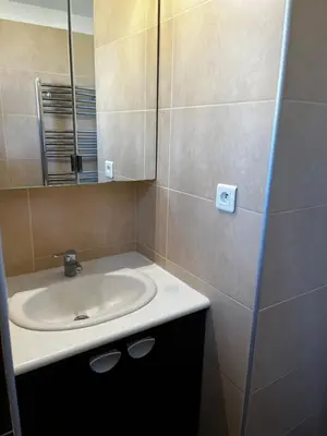 a bathroom with a sink and a mirror at Résidence Mare Bellu Agosta plage in Porticcio
