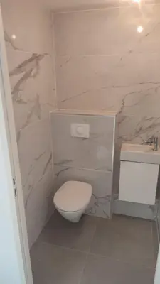 a bathroom with a white toilet and a sink at Le Luciani in Coti-Chiavari