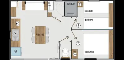 a floor plan of a bathroom with a toilet at Camping l'Oso in Porto-Vecchio