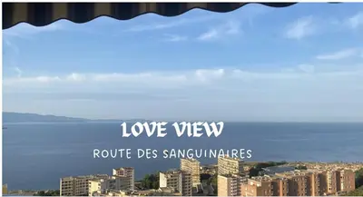 a view of a city with the words love view route des sinemannes at Splendide vue dans ce studio ! in Ajaccio