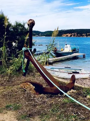 a boat on the shore of a body of water at Chambre à Louer sur bonifacio in Bonifacio