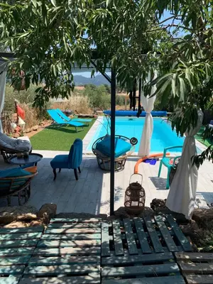 a swimming pool with chairs and a tree at Casa Rosalinda in Figari