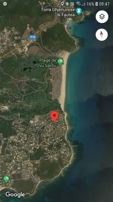a map of a island with a red spot at L'Original, Superbe appartement à 5min de la plage in Zonza