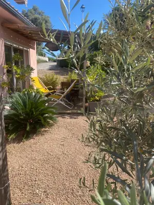 a garden with plants in front of a house at Appart Sylvie B in Porto-Vecchio