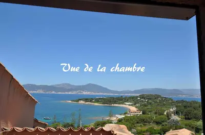 a view of a beach with the words one be in chamonix at Douceur du soir - Duplex 45m2 - Terrasse - Jardinet - Wifi fibre - Plage à pied in Porticcio