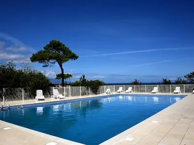 a swimming pool with lounge chairs and a tree at Holiday Home T2 Cabine Type C by Interhome in Borgo