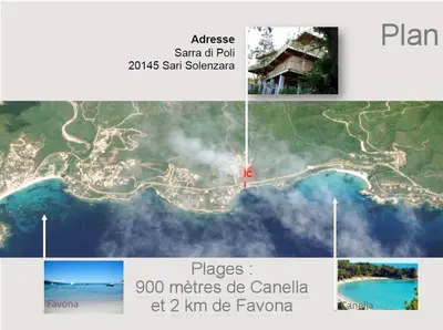 a collage of photos of a fire in the ocean at Villa l'Alpana en bois vue mer a 180 degres in Sari Solenzara