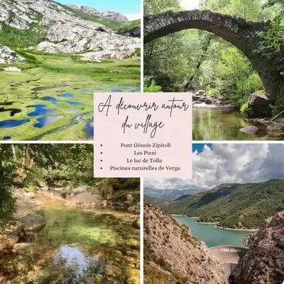 a collage of photos of a river and a bridge at Belle maison de montagne proche Ajaccio in Bastelica