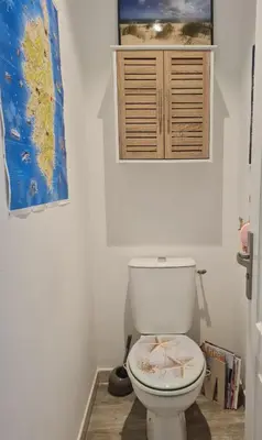 a bathroom with a toilet with a map on it at Butia in San-Giovanni