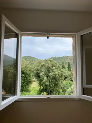 a window with a view of a tree at Appartement Soveria in Soveria