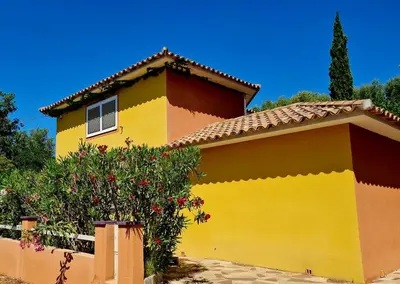 a yellow house with a tree in front of it at Casa Mathilde in Lecci