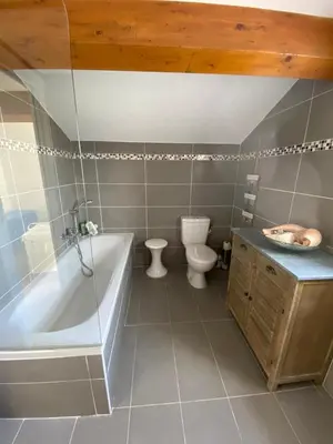 a bathroom with a tub and a toilet and a sink at Les Canali in Santo-Pietro-di-Tenda