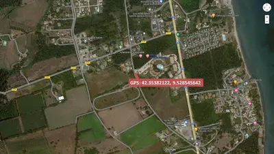 a map of a city with a red rectangle at Appartement T2 dans résidence avec piscine in Moriani Plage