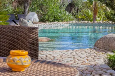 a pool of water with a chair and a vase at Casa del Sole Chambres d'Hotes de Charme in Favone