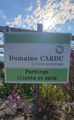 a sign in front of a fence in front of a sign at DOMAINE CARDU in Cardo-Torgia
