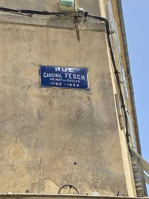 a blue sign on the side of a building at Superbe appartement T2 en plein centre d'Ajaccio, rue Fesch in Ajaccio