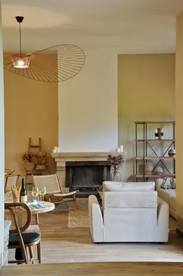 a living room with a couch and a fireplace at COCO in Venaco