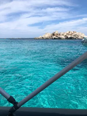 a view of the ocean from a boat in the water at Villa Alivu belle piscine chauffée in Bonifacio