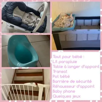 a collage of four pictures with a baby in a crib at Duplex vue mer EXCEPTIONNELLE en Corse du sud proche plage - le 180Corse in Conca