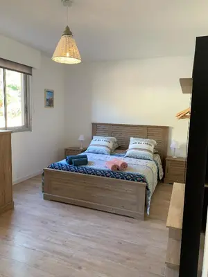 a bedroom with a large bed in a room at Appartement « Marinella » splendide vue mer aux Sanguinaires in Ajaccio