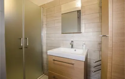 a bathroom with a sink and a shower at 2 Bedroom Cozy Home In San Nicolao in San-Nicolao