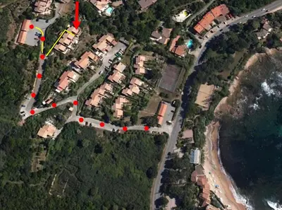 a map of a house with red dots at Les Terrasses du Pano - 95 m2 au calme - Jardin - Barbecue - Transats - Pleine vue mer - Wifi Fibre in Porticcio