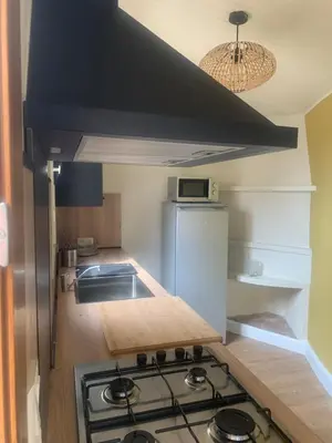 a kitchen with a stove top and a refrigerator at A CASA DI GEMMA in Appietto