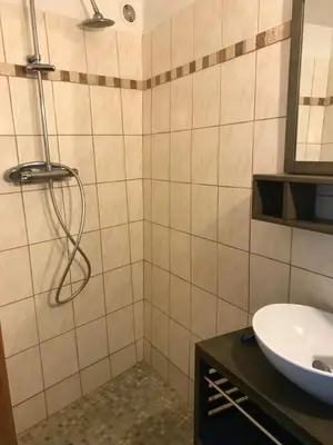 a bathroom with a shower and a sink at Studio de 39 m2 in Vezzani