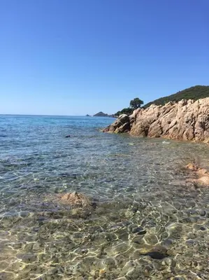 a body of water with a rocky shoreline at F2 vue mer dans résidence avec piscine in Ajaccio