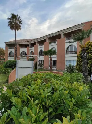 a building with a palm tree in front of it at Splendide vue Mer in Linguizzetta