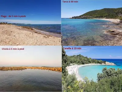 three different views of the beach and the ocean at LA MARINE Piscine chauffée villa avec piscine 5 mn à pied de la mer in Solaro