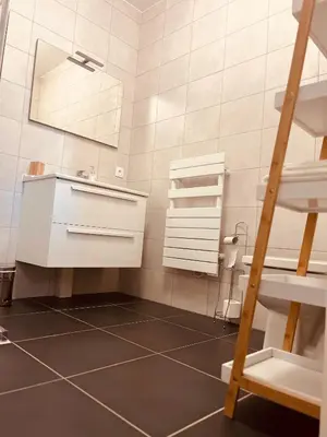 a bathroom with a sink and a mirror at SUPERBE STUDIO AVEC PLACE DE PARKING in Ajaccio